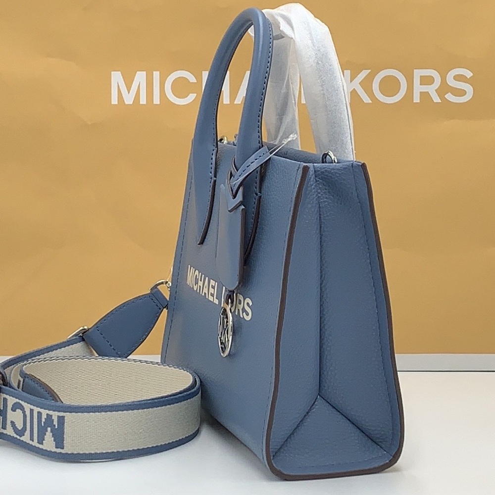 Michael Kors Mirella Small Pebbled Leather Crossbody Top Zip XBODY Bag Denim NWT - Picture 5 of 16